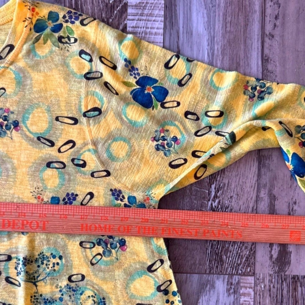 Inoah Women's Yellow Floral Abstract Tunic Knit Top XL Boho Artsy Lagenlook USA - Picture 7 of 7